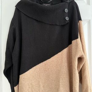 Lane Bryant Black and Tan Cowl Neck Sweater